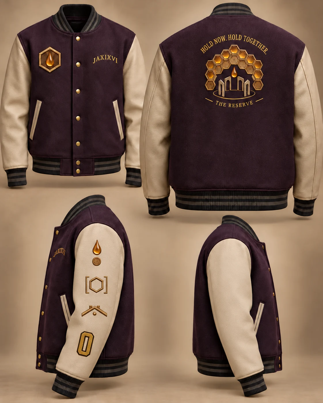 The Reserve concept board: front, back and sleeve views